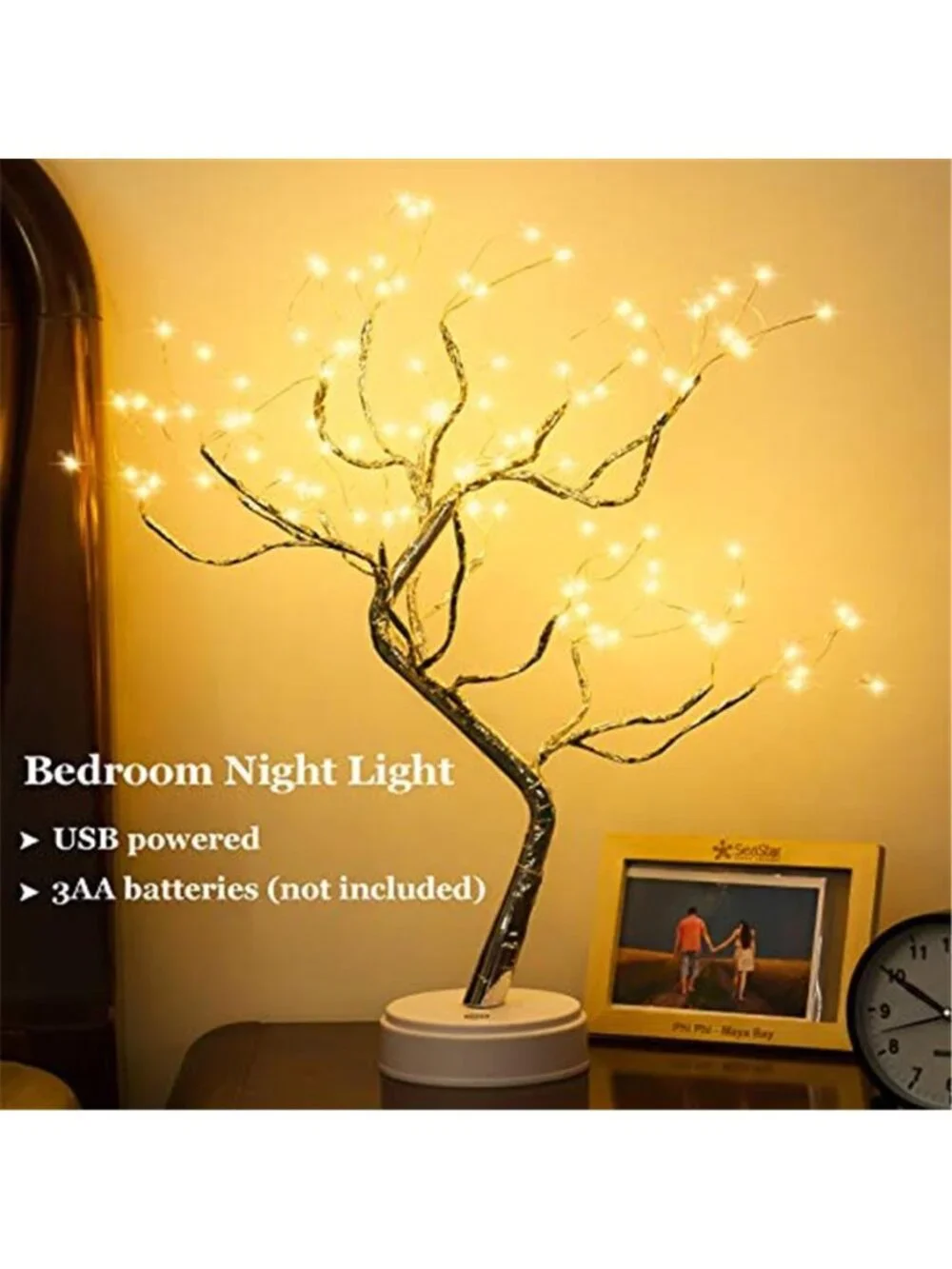 LED Bonsai Tree Lamp Warm White Night Light USB Battery Powered Decor
